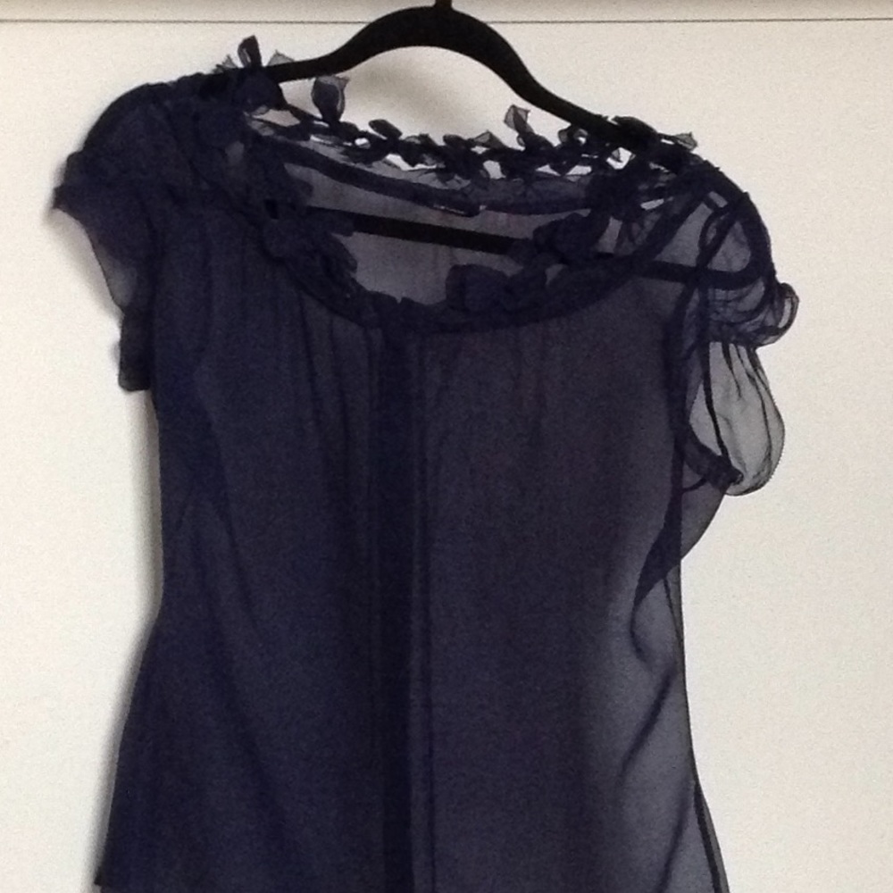 Elie Tahari Sheer Navy Blouse Top Size xs